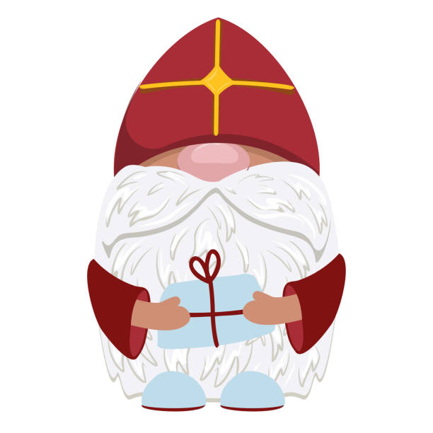 Gnome saint nicholas character. Saint Nicholas with a gift. Vector isolated illustration. Gnome saint nicholas character. Saint Nicholas with a gift. Vector isolated illustration rose christmas red white stock illustrations