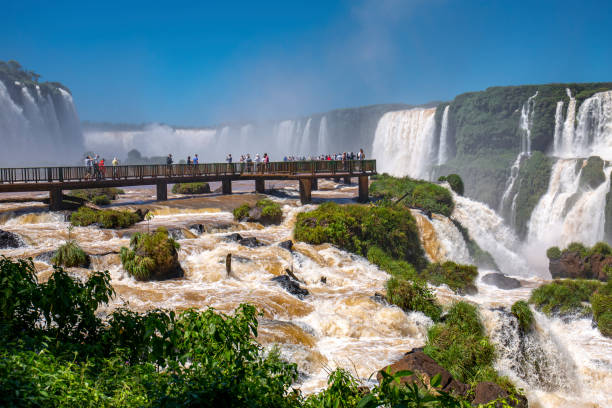 istock View to spectacular Iguazu Falls with visitor platform and blue sky 1484019194