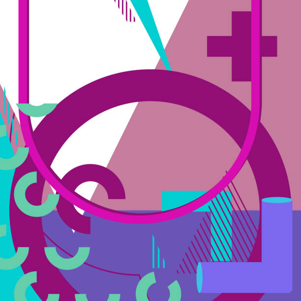 istock Retro Purple busy abstract geometric poster. Vintage geometrical graphic shapes template. 1484020031