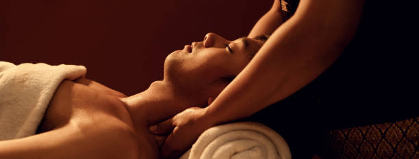 istock Aromatherapy massage, Relaxation Asian man customer get service aromatherapy massage neck and shoulder with masseuse in spa salon. 1484026022
