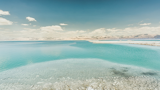Israel Dead Sea Coast Turquoise Mineral Salt Sea Water Panorama