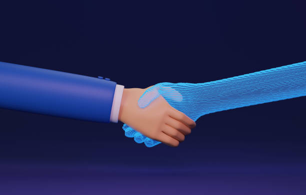 istock Businessmen join hands with ai holograms to do business on virtual technology users and future business digital 1484029525