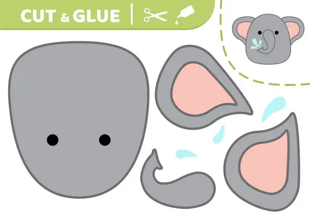 Vector illustration of Elephant. Squishmallow. Cut and glue. Applique. Paper game. Kawaii vector