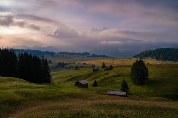 istock Alpe di Siusi, Seiser Alm at sunrise on a cloudy, dramatic sky day 1484036944