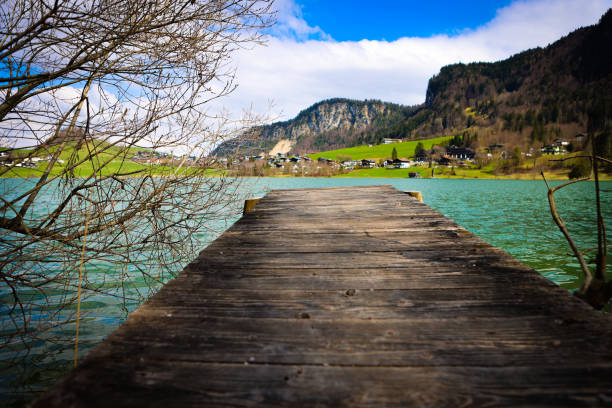 the footbridge into the water