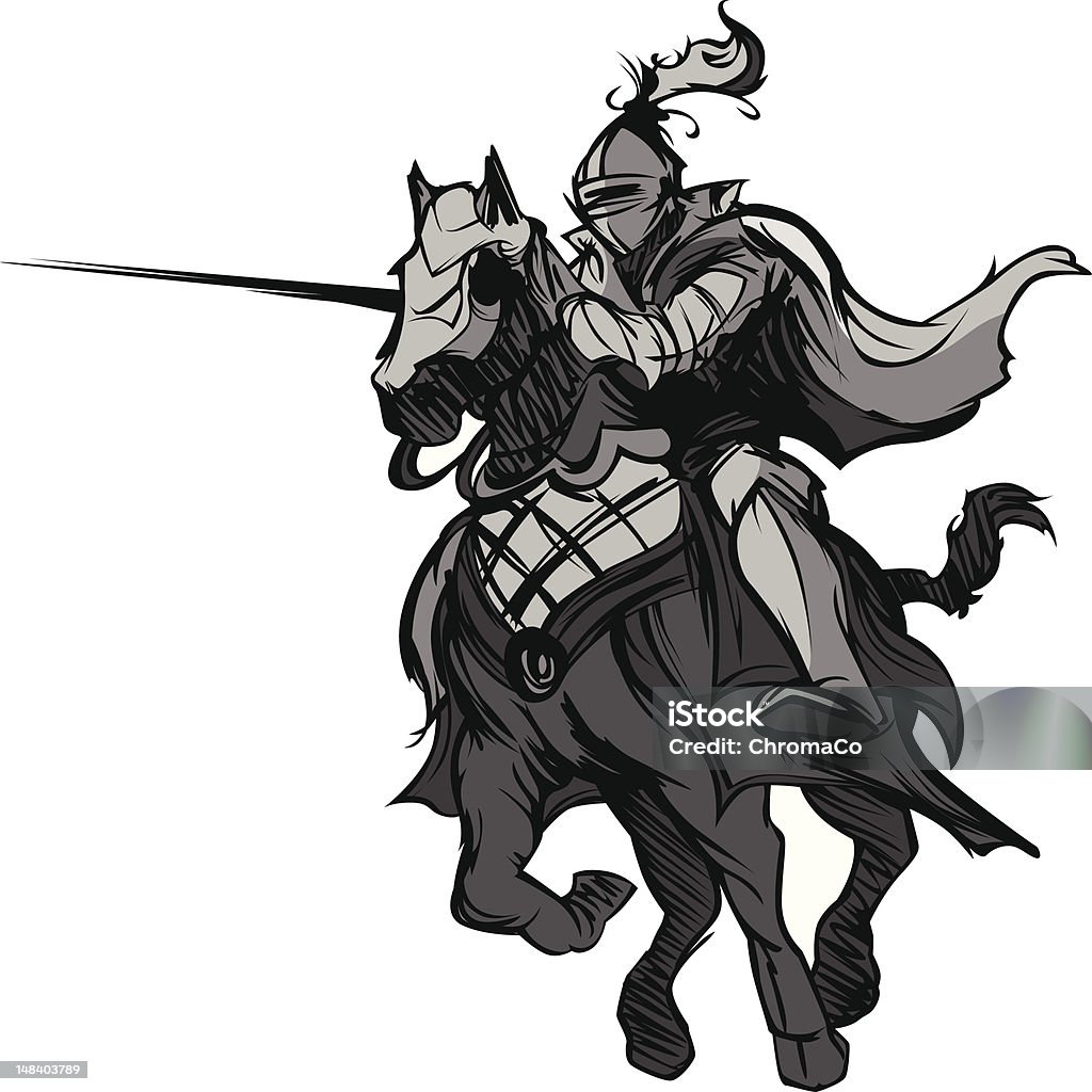 Jousting Knight Mascot on Horse Knight with armor riding a horse and Jousting Horse stock vector