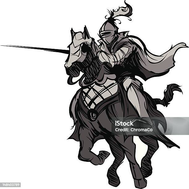 Jousting Knight Mascot On Horse Stock Illustration - Download Image Now - Horse, Knight - Person, Jousting