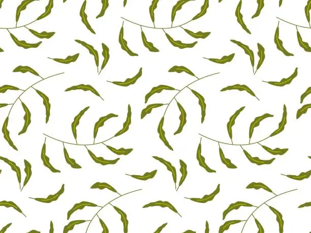 Vector illustration of Floral seamless pattern. Branch with leaves ornamental texture. Repeated Flat vector illustration sketch for wallpaper, textile, wrapping, scrapbooking. Floral seamless pattern. Nature leaves.