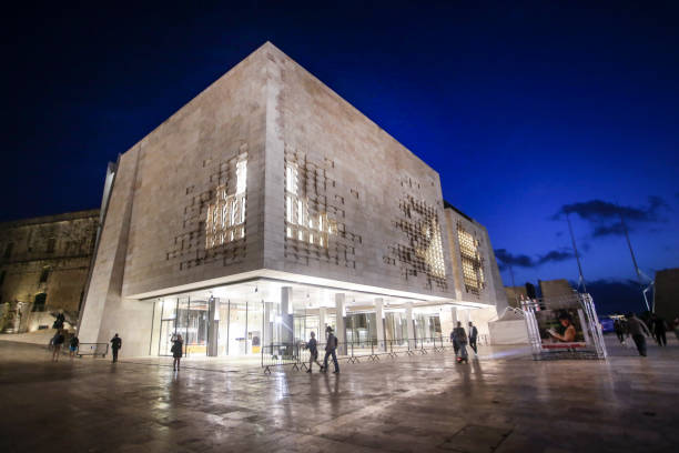 Parliament of Malta at night in Valletta.