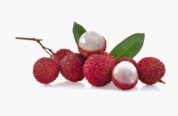 istock Lychee with leaves isolated on white background. 1484045922