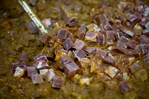 Rendang daging (cubed beef cooked in spices paste and coconut milk)for Hari Raya celebration