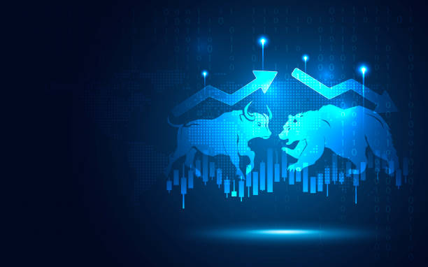 istock Bullish and bearish stock market blue abstract background. Increasing and decreasing of currency value theme. Business trading financial and startup investment concept. Vector illustration 1484049877