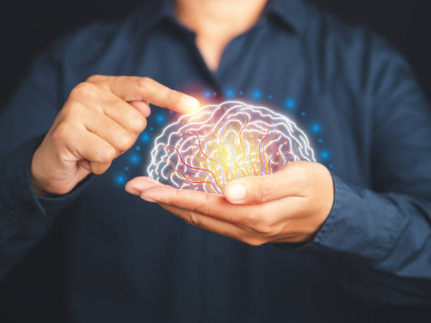 istock Digital image of the brain on the palm. Artificial Intelligence, AI Technology. 1484053543