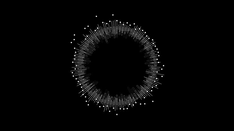 Circular interface hud design, music equalizer, infographic elements like sound waves or audio frequency on lines. Technology and science, analysis theme. Available in 4K video processing footage.