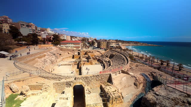 Ancient roman amphitheater in Tarragona, Spain. High quality 4k footage.
