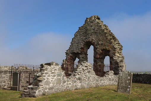 Ruins of church in mist