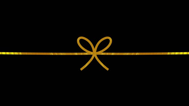Animation of a golden bow 2 types, an element of product packaging Elegant shiny lines. Black background.