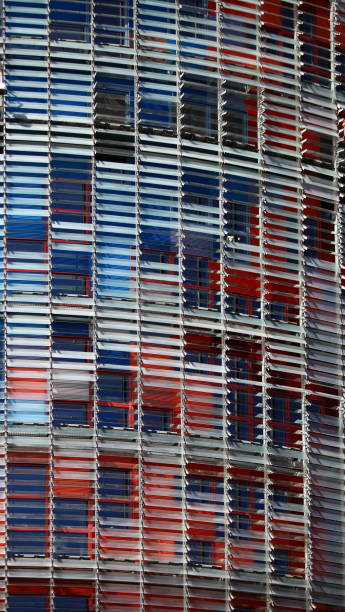 Modern building windows, symmetric angles on building.Downtown Core - Singapore.