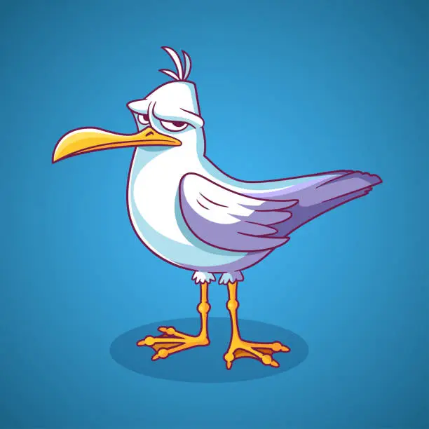 Vector illustration of Seagull illustration in cartoon style. Angry bird character