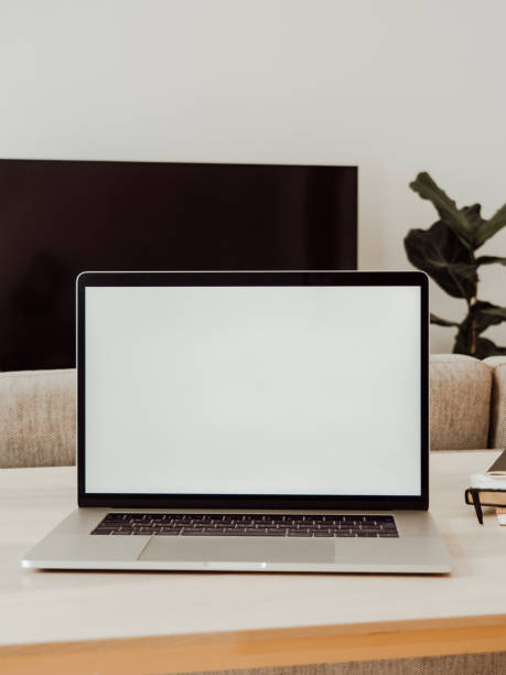 istock Home office background with copy space mock up laptop 1484099250
