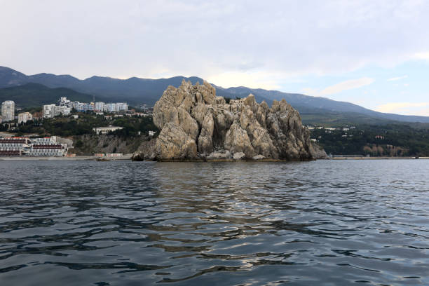 Gurzuf, Crimea. Marine vertical landscape with views of the coastline.