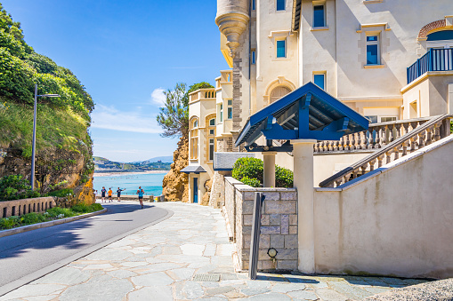 Street entrance of Villa Belza on a sunny day in Biarritz, France