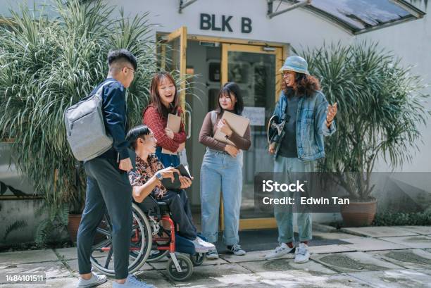Asian College Students Bonding Time In Campus Outdoor After Class Stock ...