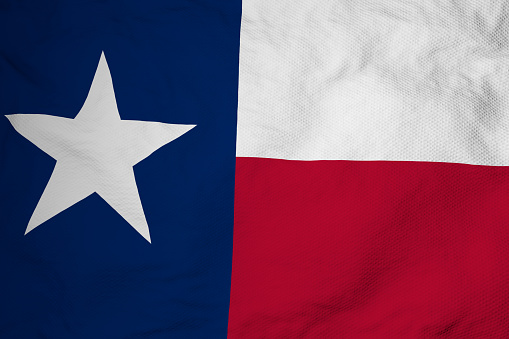Full frame close-up on a waving flag of Texas (USA) in 3D rendering.