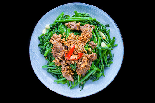 Vietnamese stir fried beef with morning glory