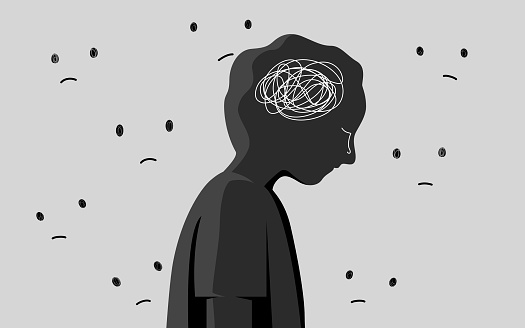 Silhouette of a boy get stress and sad emotion with stigma . Kid mental health concept. flat vector illustration. design for banner and poster.