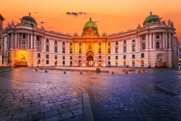 Vienna, Austria. Stunning blue hour view Wien, captured from Michaelerplatz.