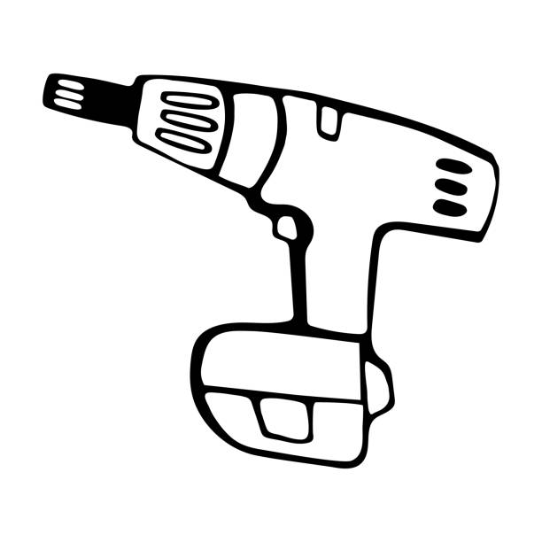 symbol der bohrmaschine. vektorsymbol im doodle-stil für webdesign isoliert. - manual worker one man only book hammer stock-grafiken, -clipart, -cartoons und -symbole
