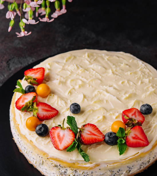 istock cheesecake with poppy seeds decorated with fresh strawberries 1484122360