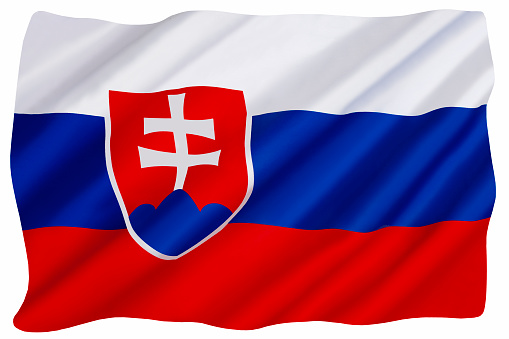 The national flag of the Slovak Republic - Flag of Slovakia.  Adopted 3rd September 1992. Isolated on white for cut out.