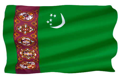 The national flag of Turkmenistan. Isolated on white for cut out.
