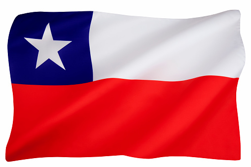 The national flag of the Republic of Chile - Adopted 18th October 1817. Isolated on white for cut out.