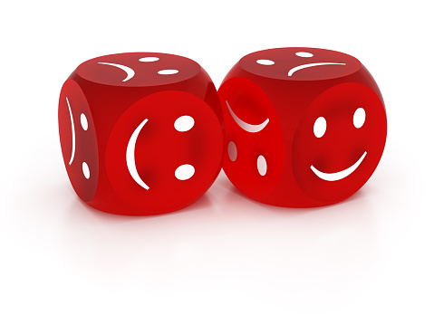 Dice with smile. Digitally Generated Image isolated on white background