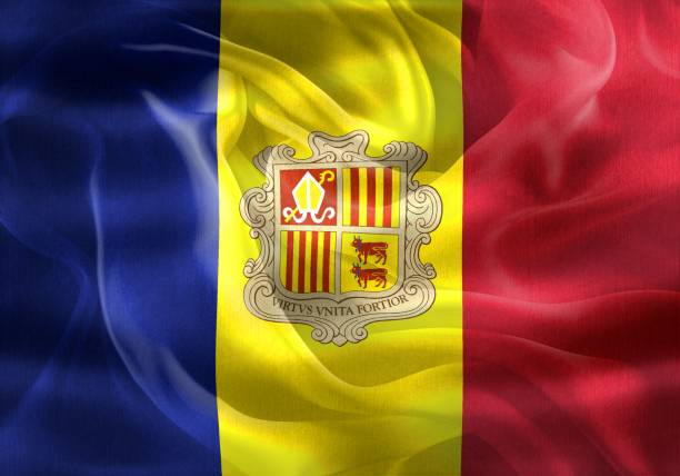 istock Andorra flag - realistic waving fabric flag 1484132099