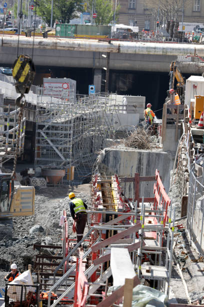 construction site for a new street in stuttgart stock photo