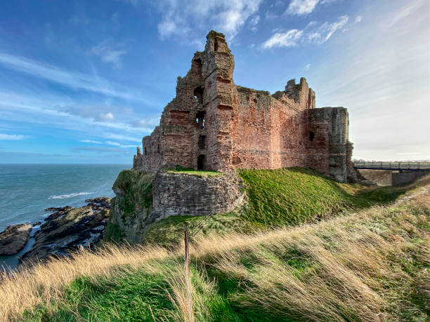 Tantallon Castle - East Lothian - Scotland Tantallon Castle near North Berwick, in East Lothian, Scotland. This ruined mid-14th-century fortresssits atop a promontory opposite the Bass Rock, looking out onto the Firth of Forth. Built circa .1350 north berwick scotland east lothian castle scotland stock pictures, royalty-free photos & images