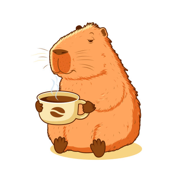 Capybara with a cup of coffee vector art illustration