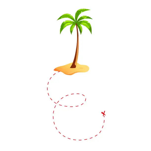Vector illustration of Pirate palm on the beach with map for treasure. Isolated on white background. Vector.