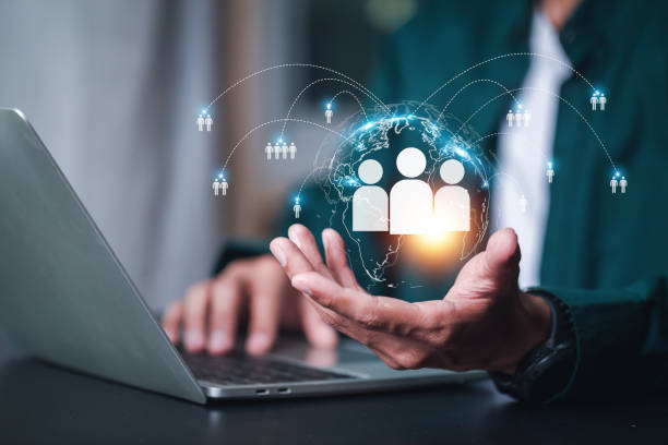 istock Recruitment management Business concept. Relationship Management,with global structure Human Resources HR management recruitment employment headhunting concept. 1484140080