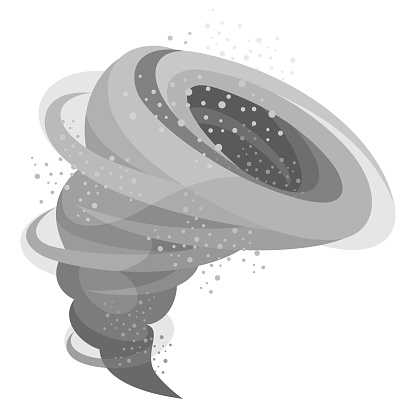 Tornado hurricane gray swirl dust particles destroy speed storm isometric vector illustration. Fast natural disaster speedstorm meteorology wind danger phenomenon catastrophic destruction twister