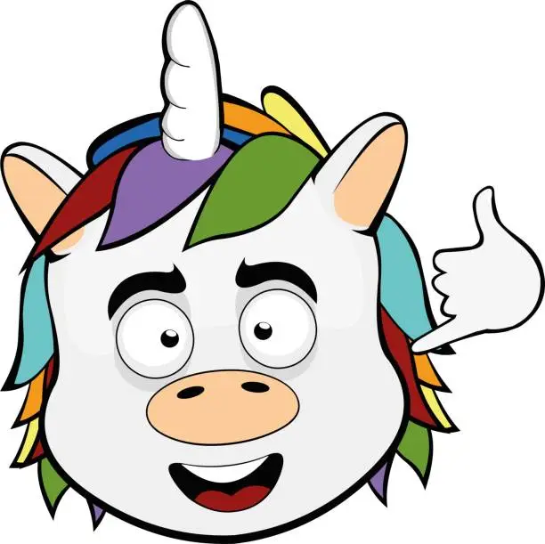 Vector illustration of vector head unicorn hand gesture call me or shaka