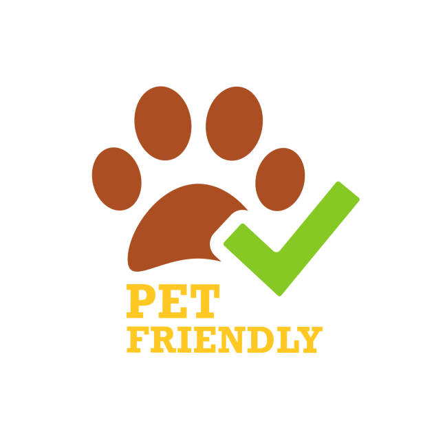 illustrazioni stock, clip art, cartoni animati e icone di tendenza di icona pet friendly con zampa animale - hotel greeting welcome sign service