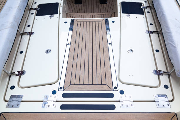 istock Deck of a luxury modern yacht with closed hatches and steps. 1484141631