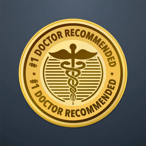 Vector illustration of Number 1 Doctor Recommended golden badge on a dark background