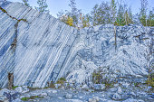 Cliff in the former marble quarry of Ruskeala, Republic of Karelia, Russia