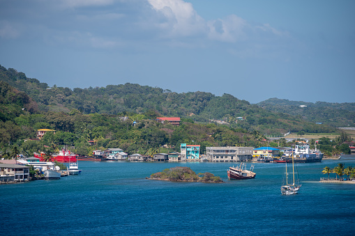 Views of beautiful Honduran town on the shores of Roatan where the cruise port is located.